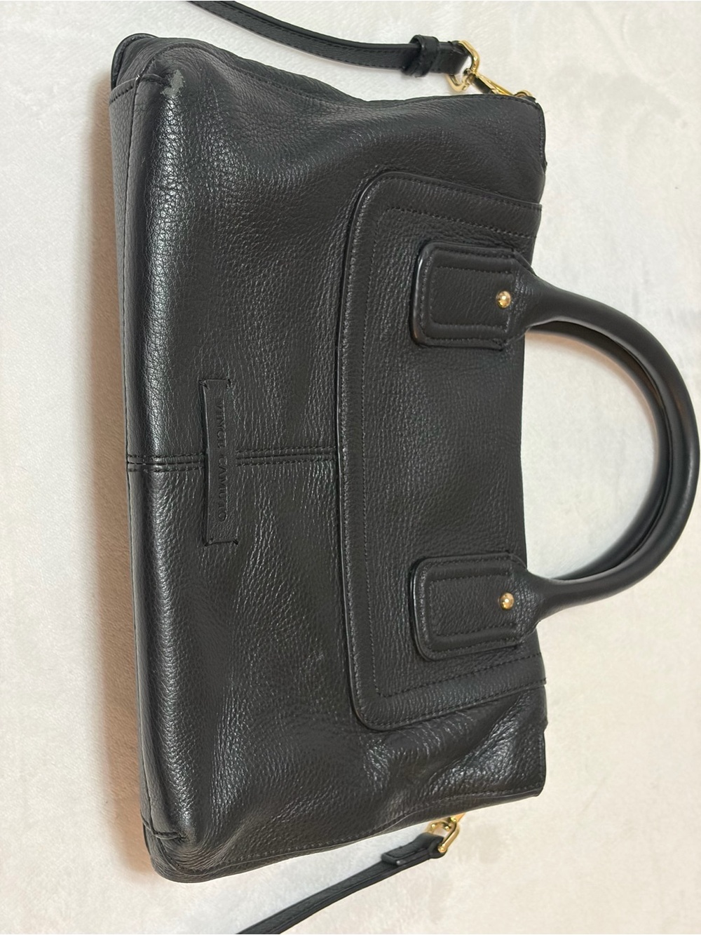 Vince Camuto Black Pebbled Leather Top-Handle Satchel with Stud Trim - Picture 2 of 8